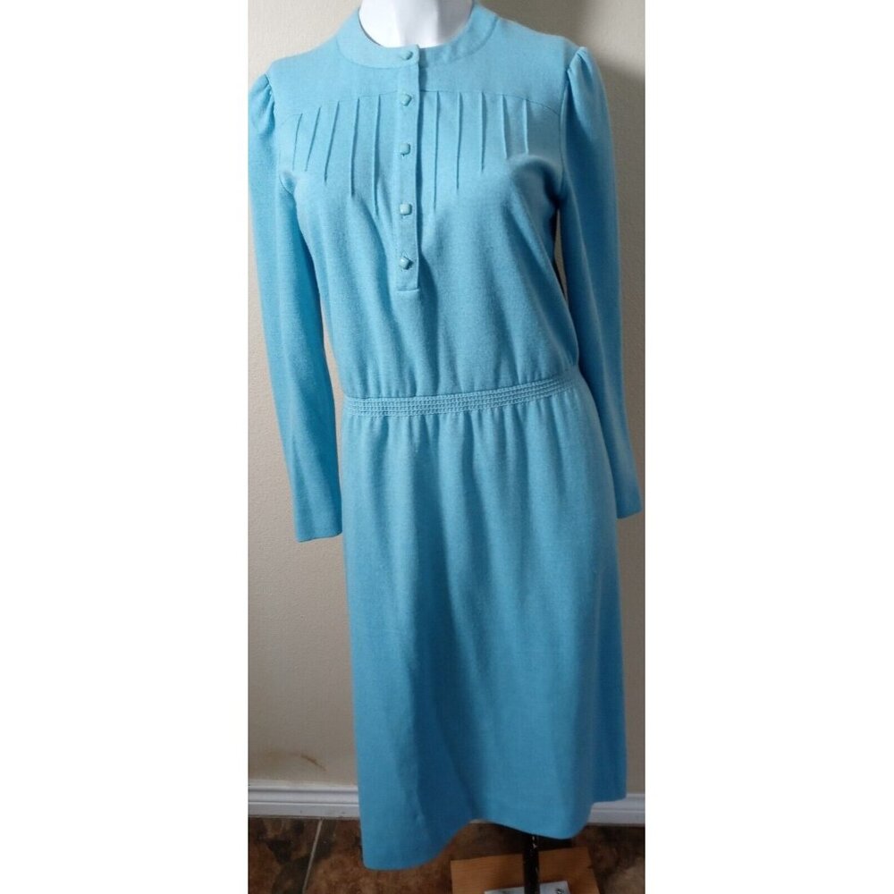 Vintage 60's Leslie Fay Originals Sky Blue Sheath Dress Women's M elastic waist.